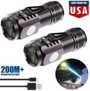 2× Mini Super Bright LED Tactical Flashlight USB Rechargeable 5 Modes Light US