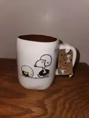 Rae Dunn Peanuts White Mug Snoopy & Woodstock Football Touchdown Coffee Cup