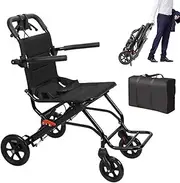 Lightweight Wheelchairs with Handbrake Ultralight Folding Travel Wheelchair Portable Compact Wheelchair for Adults, 8" Rear Wheels (black)