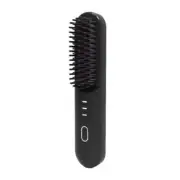 Black Wireless Hair Straightening Brush - Portable 2-in-1 Styling Tool with USB