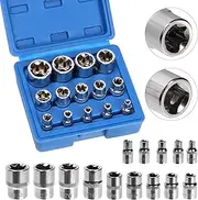 Tanstic 14Pcs E Socket Set, Female External Torque Socket With E4-E24 Sizes, 1/2'' 3/8'' 1/4" Drive