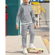 Boys' 3D Plaid Hoodie Sweatpants Set Sports Suit Tracksuits Long Sleeve Spring Fall Daily Basic Casual Kids 4-12 Years Hooded Outdoor Vacation Sports Tailored