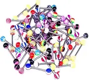 [BodyJewelryOnline] Tongue Ring Assorted Lot of 20 Surgical Steel Piercing Barbells 14 Gauge No Duplicates (20 Pieces)
