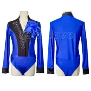 Men Long Sleeve Salsa Jazz Latin Dance Shirt Show Tops Deep V Neck Shiny Sequins