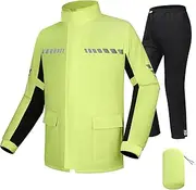 CTBQiTom Rain suit, lightweight motorcycle rain equipment with reflective rain jacket and rain trousers, waterproof and breathable