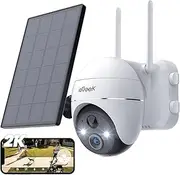 ieGeek 2K Security Camera Wireless Outdoor, Solar Dome Camera PTZ 360° with Spotlight and Siren, 2.4Ghz WiFi Cameras, Color Night Vision, Compatible with Alexa, PIR, 2-Way Talk, IP65, White