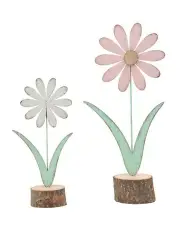 [Willow & Silk] Pastel Flowers on Wood Base Figurines 2 Pack in Multi