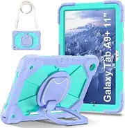 [Jarttarn] Kids Case Compatible with Samsung Galaxy Tab A9 Plus (2023) SM-X210/216B, Heavy Duty Rugged Case with Shoulder Strap, Kickstand,Pen Holder for Tab A9+ (Purple+Mint)