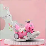 Children's Game Rocking Horse Multifunctional Rocking Horse Animal Scooter Children's Rocking Horse Toy Rocking Horse Toy with Push Handle Early Education Music Center Children Aged 1-6-Pink
