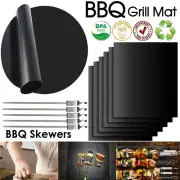 BBQ Grill Mat Set of 5 Non Stick Baking Mats Pan Fry Liner Cooking Wok BBQ Pad