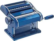 Marcato Atlas 150 Pasta Maker Machine - Durable Chrome-Plated Steel Manual Pasta Roller W/Adjustable Dough Thickness, Features A 10-Position Regulating Knob, W/ 3 Pasta Shape Options - Blue