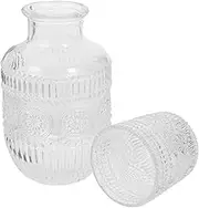 BUGUUYO Set Elegant Glass Water Carafe and Cup Set Pitcher with Tumbler Clear Glass Design for Bedside Kitchen Use Lid for Convenient Drinking