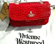 Vivienne Westwood Mini Chain Shoulder Bag Red Leather Crocodile Pattern