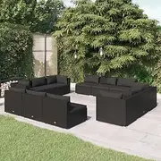 12 Piece Garden Lounge Set with Cushions Poly Rattan Black Patio Bar Sets
