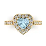 2.25ct Heart Halo Natural Aquamarine Promise Bridal Wedding Ring 14k Yellow Gold