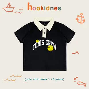 Hitam Polo 衫兒童襯衫領兒童 1-8 歲黑色網球 Hookidnes