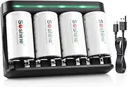 Rechargeable D Batteries with Charger, 8 Bay Smart Battery Charger with 4pack D 11000mAh Battery for AAA/AA/SC/C/D Ni-MH Ni-CD