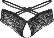 [Generic] Men See-Through Lace Crotchless G-String Thongs Hollow Out Bikini Briefs Strappy T-Back Underwear