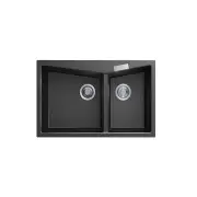 CGDB Granite Kitchen Sink - 800 x 500mm 1 + 3/4 Bowl - Deep Black - Top/Under Mount