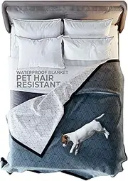 VICTORIA ORTON 100% Waterproof Blanket for Bed, Couch & Sofa - Large, Soft Pet Throw - 90"x 90" - Reversible, Washable - Leak Proof Bed Cover for Dogs, Pets & People (King/Queen Size - Blue,White)
