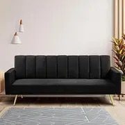 LEVEDE 3 Seater Sofa Bed Convertible, Velvet Loveseat Sofa Couch, Recliner Sofa Lounge with 3 Adjustable Backrest Positions, Spare Bed for Guest, Load Up to 220kg (197cm, Black)