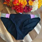 prAna Tulum Womens Mid-rise Swim Bottom LARGE Black Color Block