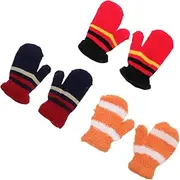 [Minkissy] Cartoon Pattern Boys and Girls Thermal Gloves 1-7 Years Thicken Knit Warmth in Cold Weather Portable 3 Pairs Set