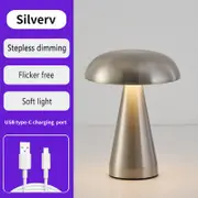 GGP Silver Metal Mushroom Table Lamp Rechargeable Touch Control Ambient Light With Remote