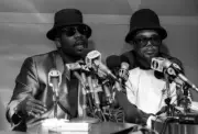 Jam Master Jay and DMC of Run-DMC appear at a press conference to - Old Photo 3