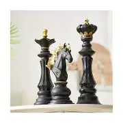 3 Pcs Large Chess Statue Decor Set King Queen Knight Chess Piece Decor Sculpt...