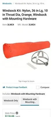 Windsock Kit: Nylon, 36 in Lg, 10in, Orange, Windsock with Mounting (1A-1E)
