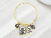Goldtone "Good Things Will Come" Evil Eye Hamsa Hand Hook Bracelet