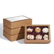 JCXPACK 50PCS 10 x 7 x 2.5 inches One Piece Brown Bakery Boxes, Cookie Boxes,...