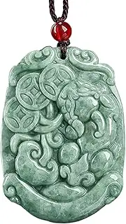 [QSAENHA] Jade Pixiu Necklace Crystal Coins-Biting Pi Yao Necklace Feng Shui Wealth Amulet Myanmar Level A Fei Cui Jade Chakra Gems Pendant Necklace Money Attraction Against Evil Spirits/1952