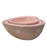 Terramoto Ceramic Valentine Heart Shaped Nesting Bowls Pink & White Set of 3 New