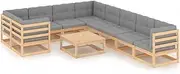 Patio Furniture Sets 10 Piece Garden Lounge Set with Cushions Solid Pinewood