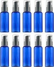VIDELLY 10-Piece Travel Pump Bottles - 2oz Clear Plastic Empty Spray Bottles with Black Cap for Lotion, Cream, Essential Oil, 50ml Blue