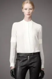 Belstaff Long Sleeve Pleated Button Up Top Shirt Cream Richmond Lrg EU 44 Blouse