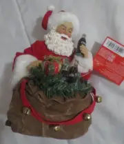Coca-Cola Kurt Adler Fabriche Santa Figure and Bag of Cokes & Gift 8.5 X8 inch