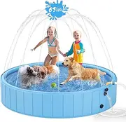 YSJILIDE Dog Pools for Large Dogs, 2-in-1 Sprinkler Pool for Kids Non-Slip Dog Swimming Pool for Outdoor Backyard Kids Dogs Ducks and Pet Baths 63" x 12"