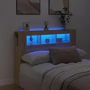 vidaXL Engineered Wood LED Headboard Sonoma Oak 140 cm - Modern Bedroom Furniture with RGB Lighting and Shelf Storage