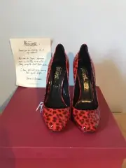 NEW Jerome C. Rousseau Leather Animal Print Pumps Red Leather Heel Size 37