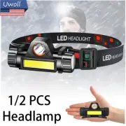 1/2 Pack LED Headlamp Head Light Flashlight USB Rechargeable Waterproof 2 Modes