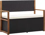 vidaXL Solid Acacia Wood Storage Bench Box Furniture Chair Seat Armrests Cushion Patio Yard Garden Outdoor Furniture Poly Rattan Grey