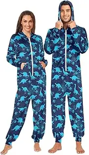 [Joisal] Dinosaurs Navy Blue Adult Onsies, Suitable for all Seasons, Adult Onesies Pajamas with Pockets