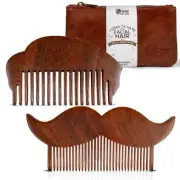 2-Piece Prazoli Mens Sandalwood Mustache, Beard & Hair Comb - Funny, Unique &...