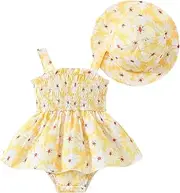 [Jeinxcn] Toddler Baby Girl Summer Clothes Halter Floral Romper Dress Backless Outfits with Hat