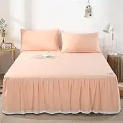 Bed Valance Skirt, Bed Skirt Double/Single/King Size Wrap Around Bed Cover Skirt Luxury Fitted Valance Sheet Frill Bedspread Ruffled Thicken Breathable Plain Wrinkle Free Easycare