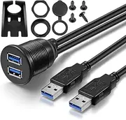 ICESPRING 2 Ports Dual USB 3.0 Male to USB 3.0 Female AUX Flush Mount Car Mount Extension Cable for Car Truck Boat Motorcycle Dashboard Panel -(3 Feet)