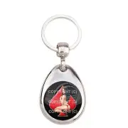 Premium Teardrop Chrome Die Cast Metal Keychain Ring Fob - RED SPADE PIN UP GIRL